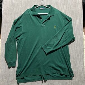 Polo Ralph Lauren Mens Green Long Sleeve Polo Shirt 3XLT Tall Cotton Pique Logo